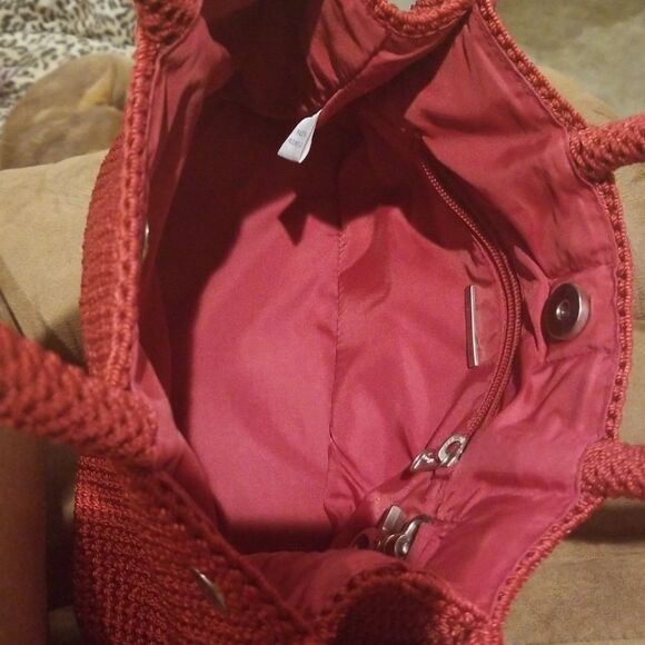 SAK Red Woven Satchel Bag Red Nylon Fob and Key Clasp - Picture 6 of 9